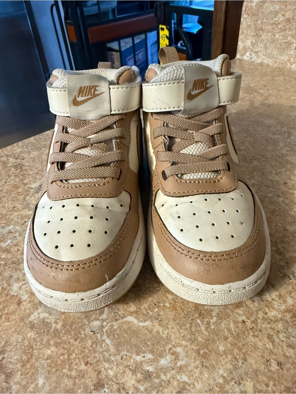 Nike Kids Tan and Cream High-Top Sneakers with Strap